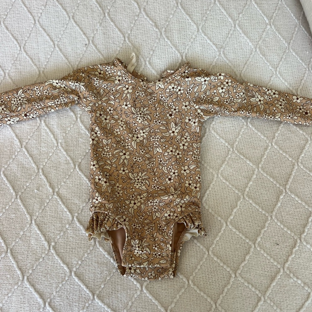 Quincy Mae Tan Floral Baby Swimsuit
